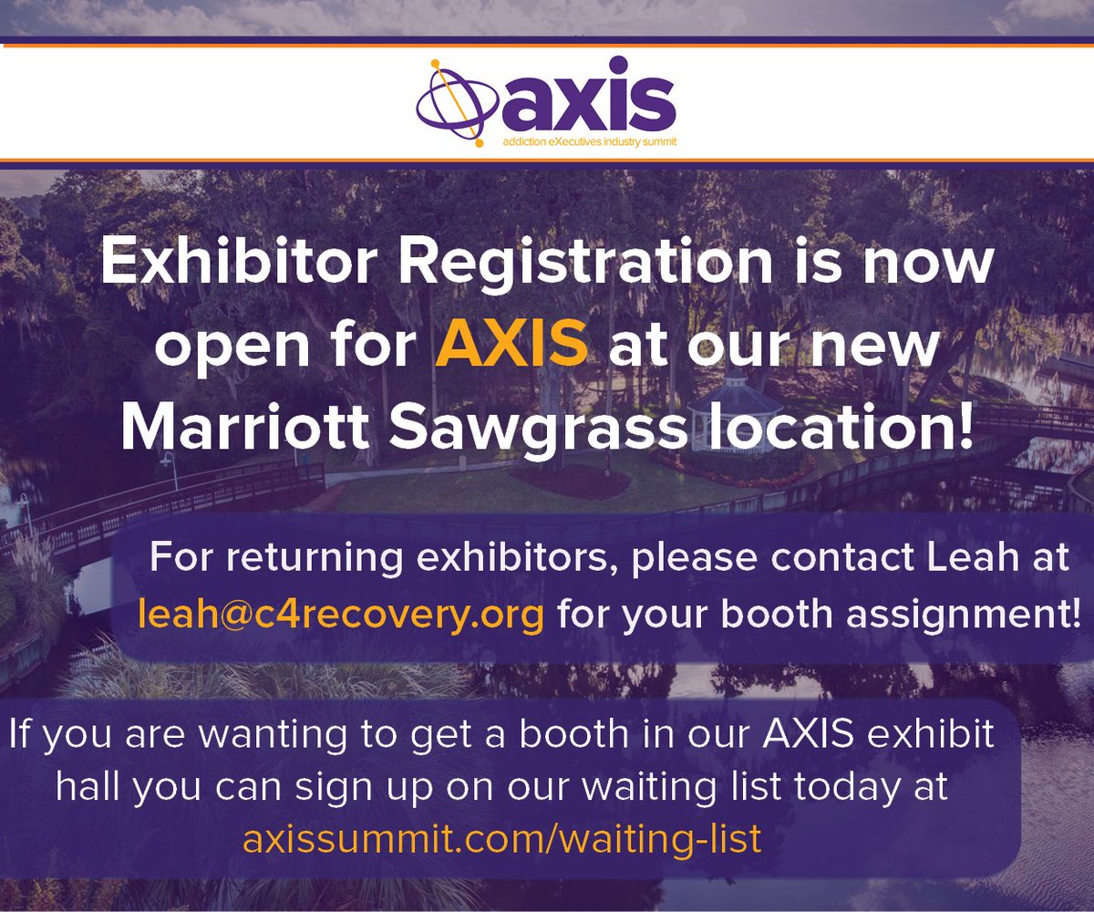 c4events's tweet photo. Our exhibitor registration is now open for our AXIS Conference at our new Marriott Sawgrass location! 
#axissummit #2018AXIS https://t.co/ZenMg97RcG