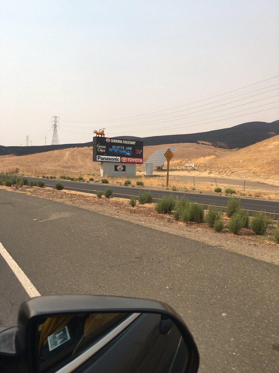 The hills behind the Sonoma Race sign black as a fire burned through overnight. <a href="/FOX40/">FOX40 News</a>
