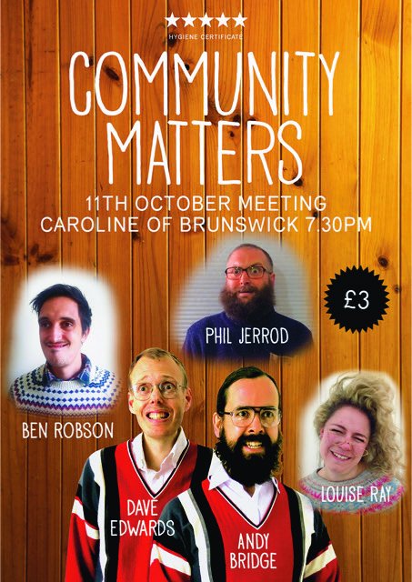 ComunityMatters's tweet image. This Weds ! Community DOES matter with @TheBenRobson @Goat_Comedy . @PhilJerrod @LouiseReayBeam @AndyBridgeYP at @carolinepub 7.30 £3