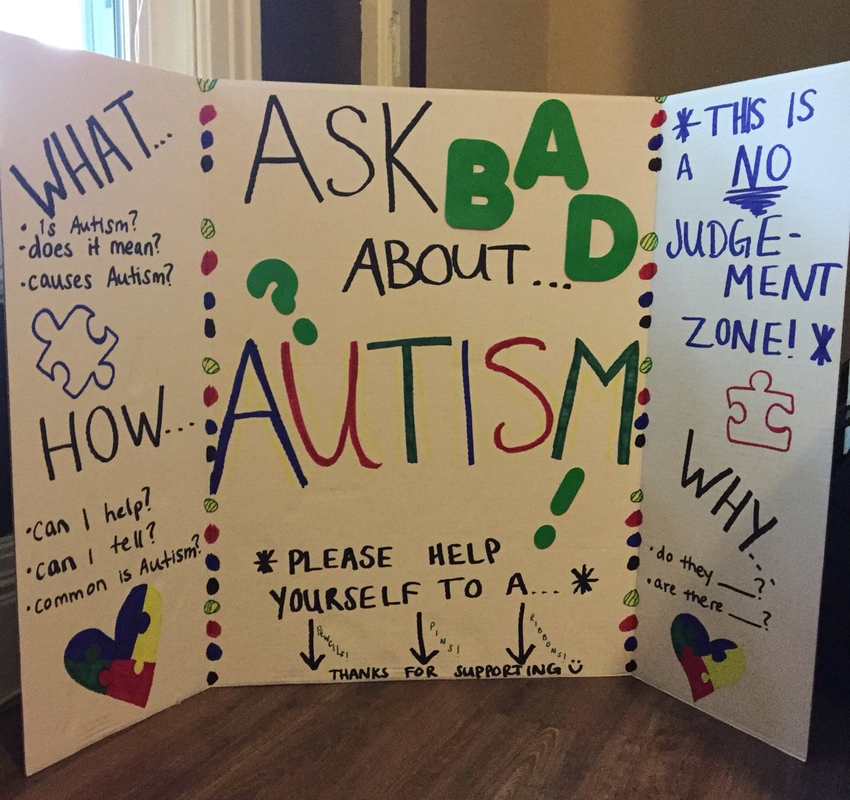 BportBAD's tweet photo. DONT BE SHY THIS WEEK... come to the union 1230-230 and ask BAD what you want to know about AUTISM ❤️💚💙💛 https://t.co/vOyC1rVcTr