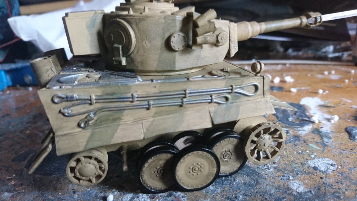 RyanWheatstone's tweet photo. @ipmslondon @john_bartrop @09EA63 @BScaleM @tecnofobe @fredthefoot @cjhm_models @r0ybent @Transporter74 TankToon Tiger nearly finished, somehow managed to lose a wheel 🤔 https://t.co/RHRvBkgRlC