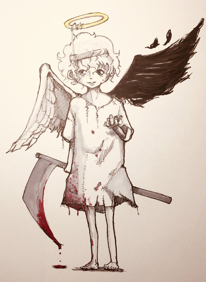 水瀬あさ美ver 3 33 先程キャスで描いた子供の天使です この後 天使になるか悪魔になるかの選択を迫られるのですが この表情を見ると悪魔になるのかな イラスト置き場 イラストの森 イラスト基地 天使のイラスト 天使の日