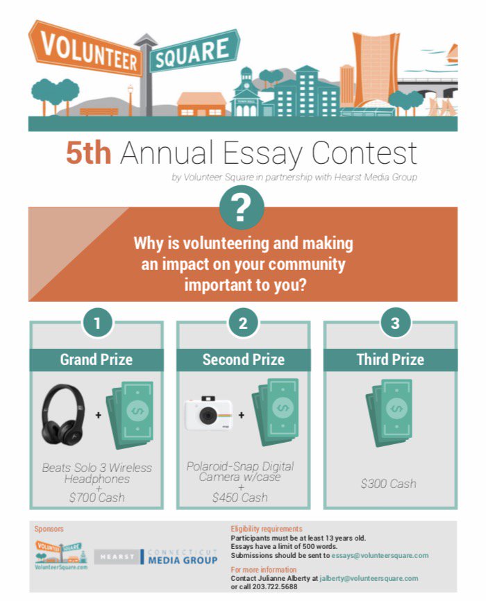 VolunteerSquare's tweet photo. We will begin accepting submissions on 11/1. HS students, start writing about why volunteering is important to you! #GetInspiredGetInvolved https://t.co/bK1yAWo2Dd