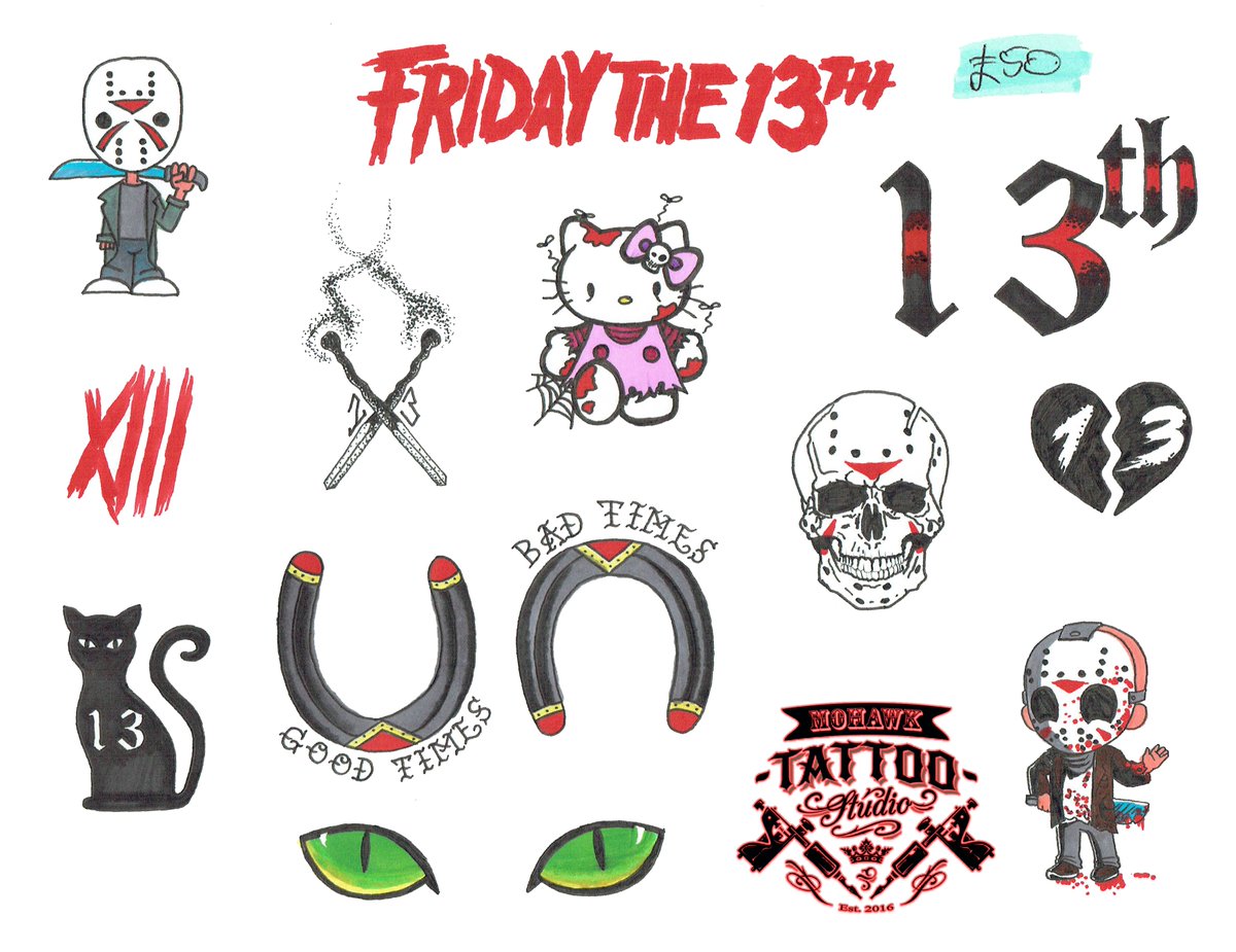 Mohawk_tattoo's tweet photo. Here it is! Our flash sheets for Friday 13th! 💀 #flashsheets #fridaythe13th #mohawktattoo #glasgow #glasgowtattoo #paisley #paisleytattoo https://t.co/56e9W5ePW0