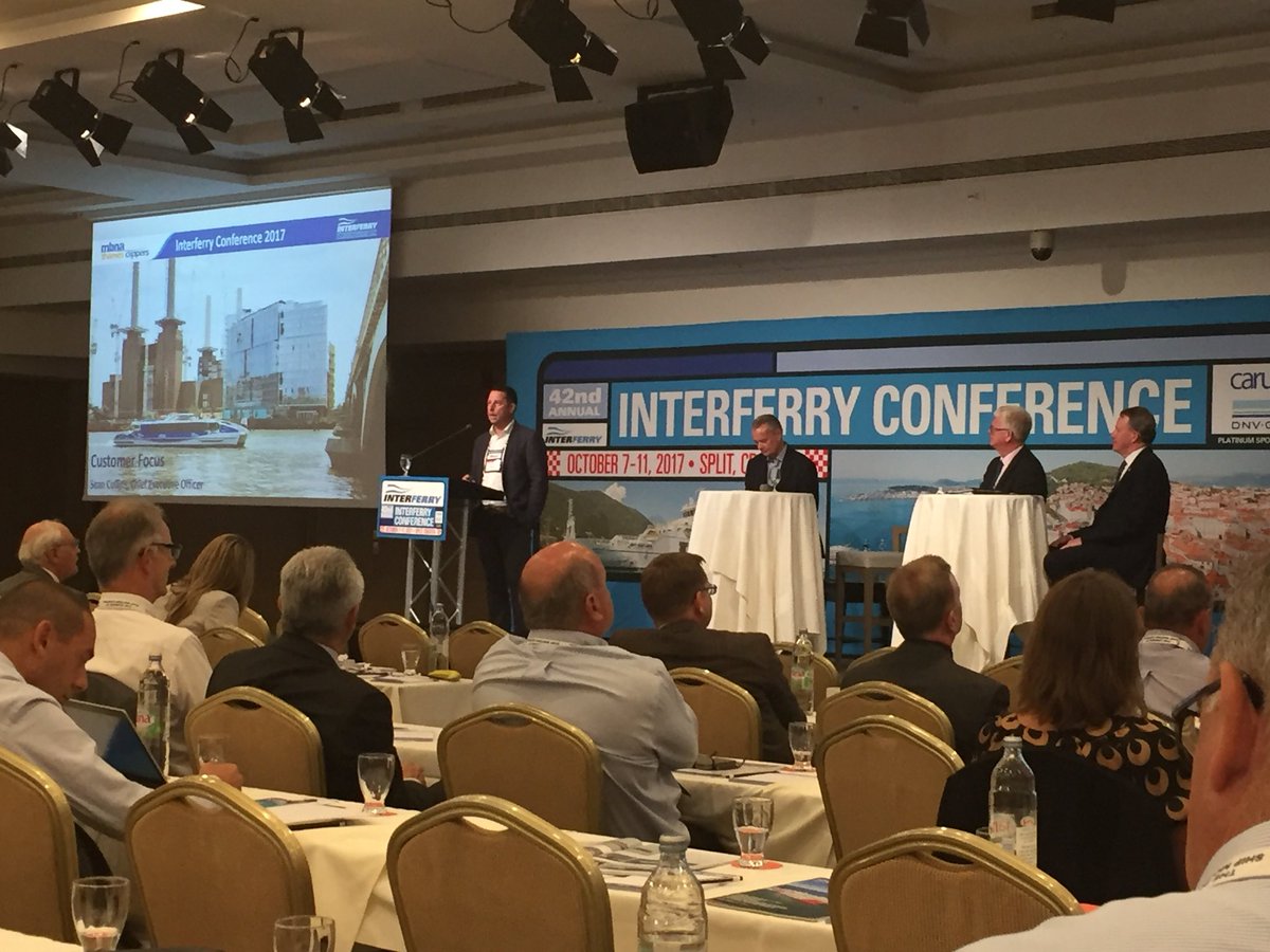 WightShipyard's tweet photo. Up now @InterferryOrg , our customer Sean Collins of @thamesclippers talking about customer focus! #interferry42 #FerryExciting https://t.co/TLugXwLDLF