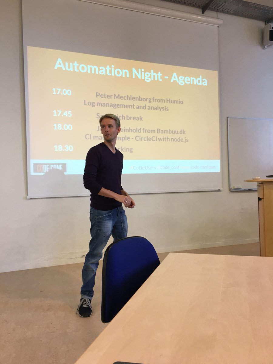 phennex's tweet photo. Automation Night in Aarhus begins! Great agenda!🤘@code_conf #CodeUsers https://t.co/LxGOkqWAms