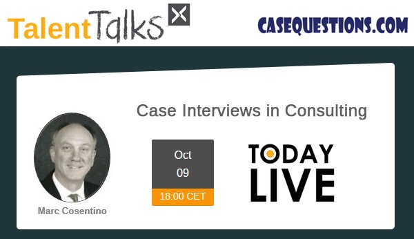 We are very proud to host today a #TalentTalks with Marc #Cosentino on #CONSULTING #CASE #INTERVIEWS.
Join us at mba-exchange.com/talenttalks
