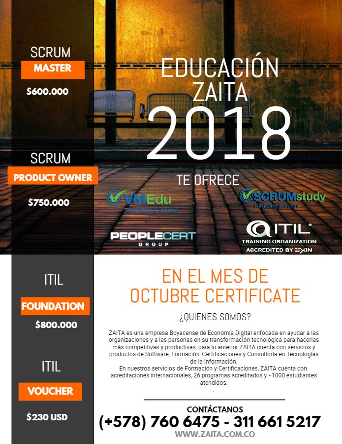 ZAITA_SAS's tweet photo. Los mejores precios, certificate internacionalmente en ITIL. Contáctanos. https://t.co/6ZpiWvsCf4