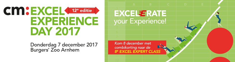 JudithdeGeus's tweet photo. Ben jij of ken jij iemand die dagelijks met Excel werkt en graag in één dag de Excel-kennis een boost wilt geven? Meld je dan aan voor 15 okt en maak gebruik van de vroegboekkorting! Graag tot ziens op de cm: Excel Experience Day op 7 dec! https://t.co/LJcfR7IO8B #excelday2017 https://t.co/BPrSe2sKbn