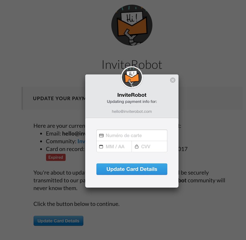 InviteRobot's tweet image. We've rolled out credit card update page. Now your Slack community members can update their payment info on their own. #ReduceChurn