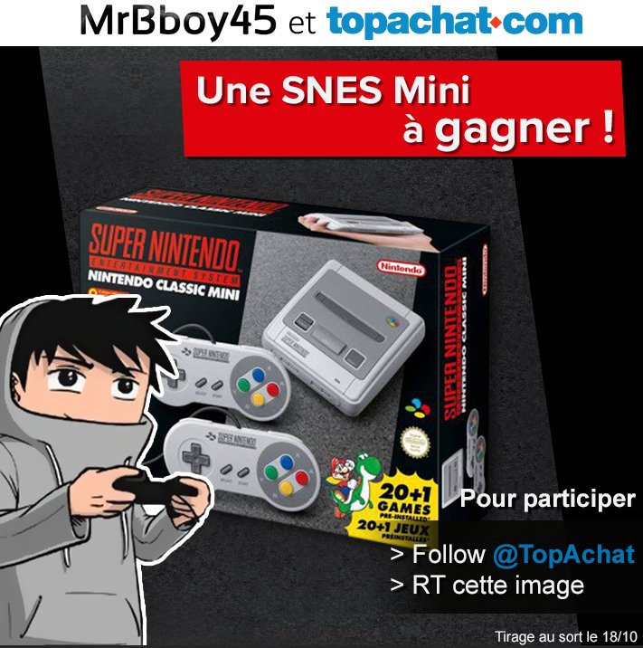 MrBboy45's tweet photo. Retrouve ton côté G@m3urzzz et tente de gagner cette Mini SNES ! T'as juste à #RT et Follow @TopAchat TAS 18/10 https://t.co/dthRlnCqPM