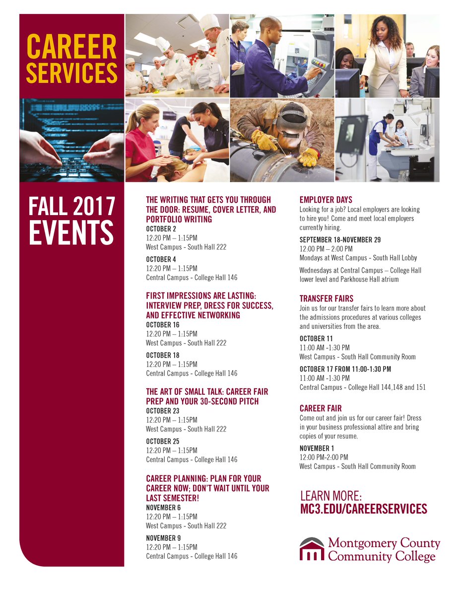 MCCCBEI's tweet photo. See what @mccc Career Services can do for you! Check out the upcoming events. #DiscoverMC3 #MontcoCC https://t.co/hfBZEUauUd