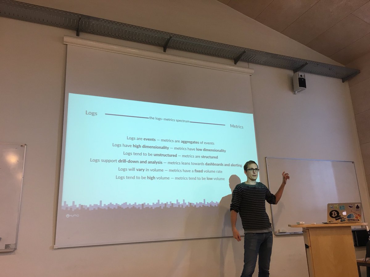 phennex's tweet photo. Difference between #Logs and #Metrics by @pmech42 at #CodeUsers @code_conf https://t.co/3HdzTxH7t9