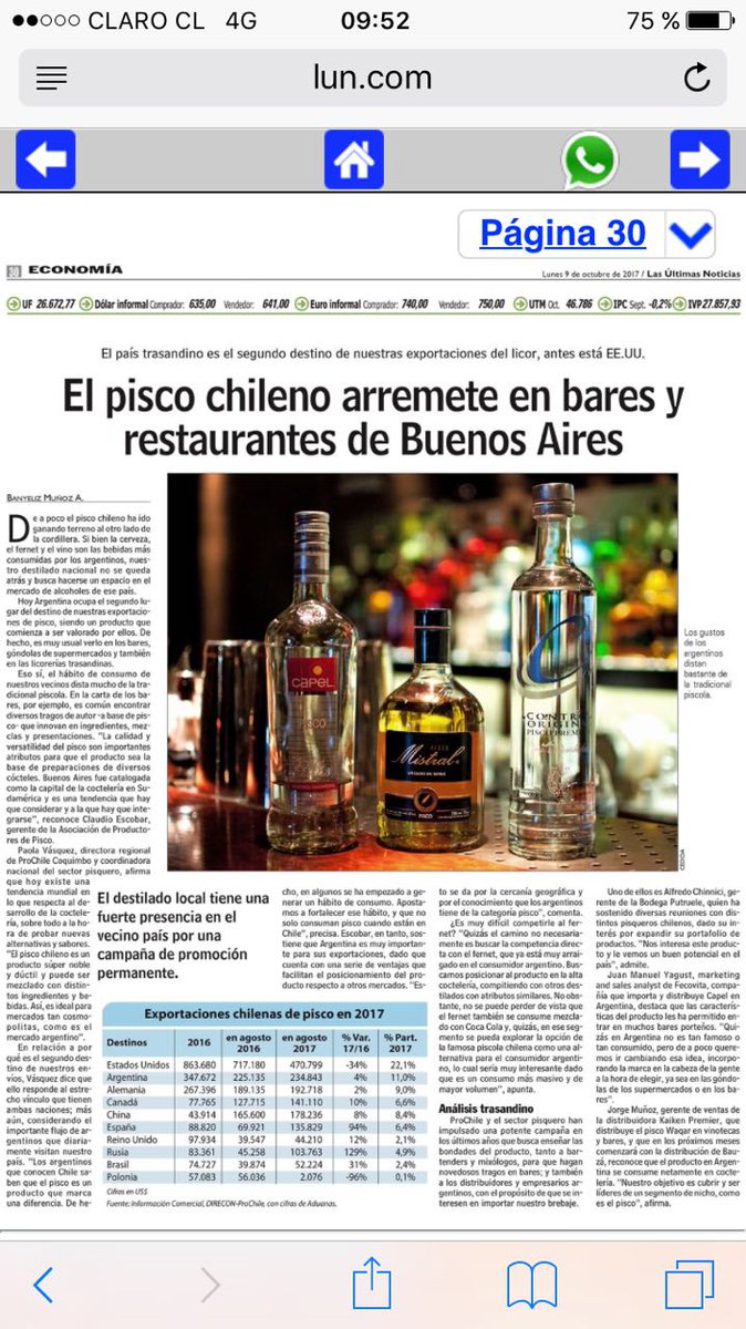 El Pisco chileno arremete en Argentina <a href="/lun/">Las Últimas Noticias</a> @PiscoChile_AG <a href="/ProChile/">ProChile</a>