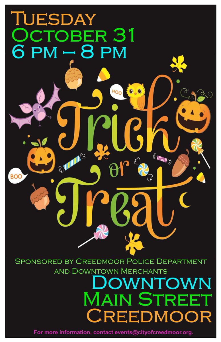 CityofCreedmoor's tweet photo. Main Street Merchants, the City of Creedmoor and Creedmoor PD  announce Main Street Trick or Treating. #trick_or_treat #downtowncreedmoor https://t.co/91bFIWTM3S