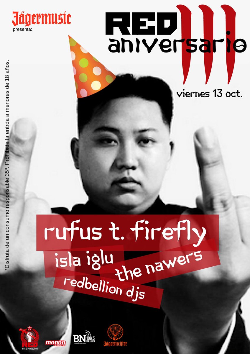 EmergeMyC's tweet photo. ¡ @_RufusTFirefly_ estarán celebrando el 3 aniversario de #Redbellion este viernes 13 en Palma de Mallorca!
https://t.co/dvNqvCY9tH https://t.co/8zdN0zeyOG