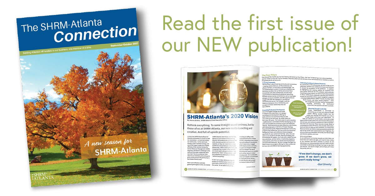 shrmatl's tweet photo. The inaugural issue of the brand new SHRM-Atlanta Connection publication is here! Read it at: https://t.co/HlVYZn6xRG #pd4hr #shrmatl https://t.co/chYJL8k7qw