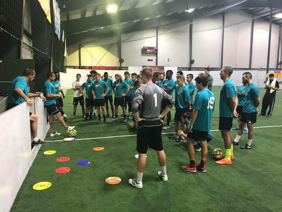 stlouisambush's tweet photo. DAY 1: New Head Coach, Hewerton, and the Ambush opened up Training Camp this morning at @VettaSports. 29 players participated in drills during the first day of camp. The Ambush will travel to Cedar Rapids this Saturday for their first Pre-Season game against @CRRampageSC https://t.co/ScVBQ0RZyh
