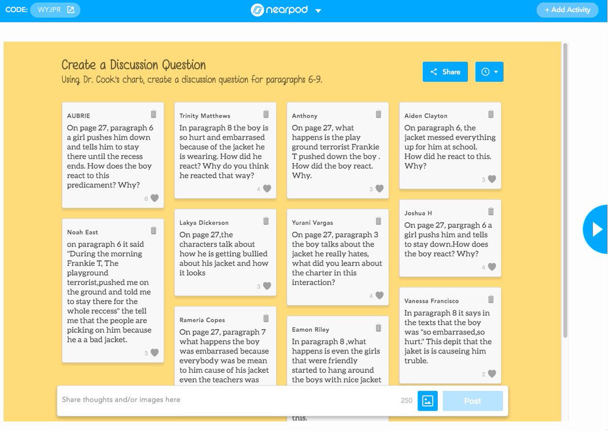 DrBrianCook's tweet photo. #PocomokeScholars building higher level discussion Qs via @Nearpod https://t.co/ivfzOpjc5s