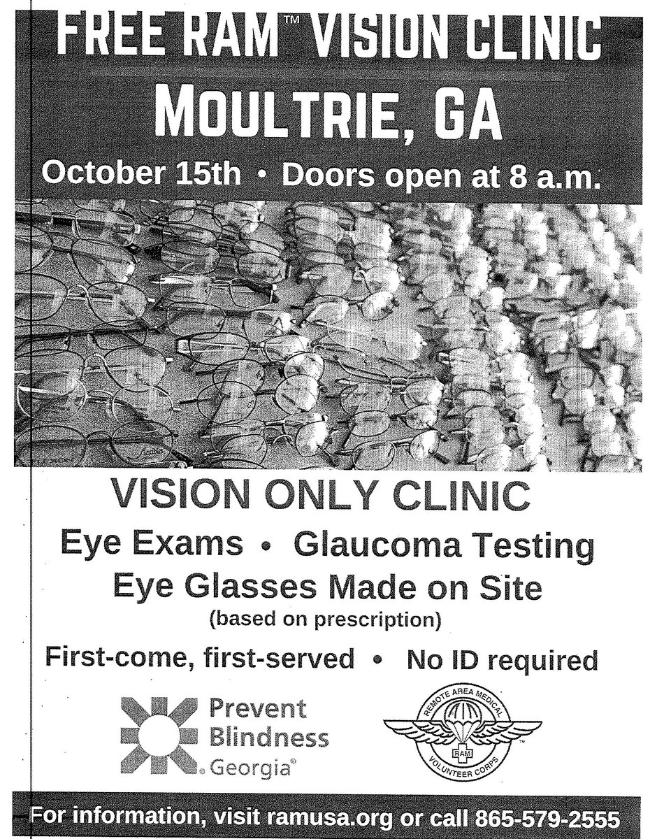 SWGRC2's tweet image. Free RAM Vision Clinic-Moultrie, Ga October 15th**Doors open at 8:00 am