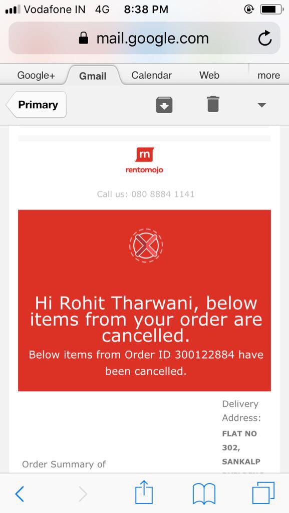 aa_prashant's tweet image. They lure you into making payments and then cancel your order. Thrive on the interest. @rentomojo @GeetanshBamania #startupindia