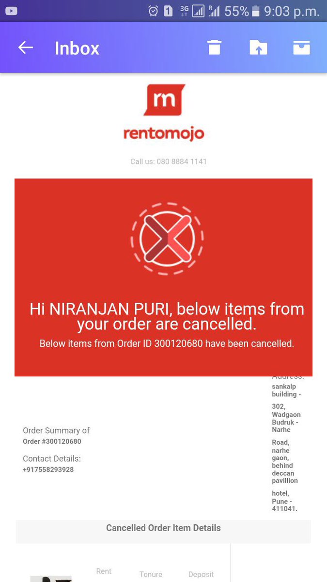 aa_prashant's tweet image. They lure you into making payments and then cancel your order. Thrive on the interest. @rentomojo @GeetanshBamania #startupindia