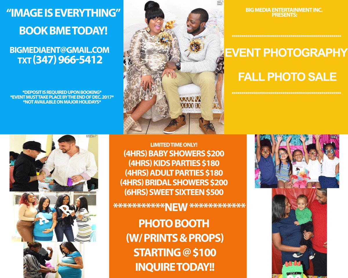 BigMediaEnt's tweet image. OCTOBER &amp;amp; NOVEMBER BOOKINGS ARE ALMOST FULL! BOOK BME TODAY ! EVENT PHOTOGRAPHY &amp;amp; PHOTO BOOTH! FALL SALE GOING ON NOW!
