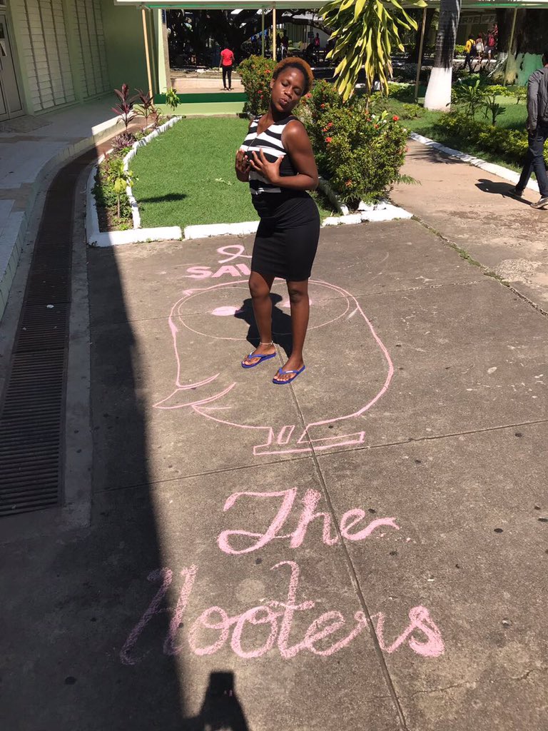 UWIMona_HumEdu's tweet photo. Have you seen our #HumEdu 🦉 lately? 

He's all about the hooters today for #BreastCancerAwarenessMonth 😏🎀 https://t.co/WQDQ7978jw