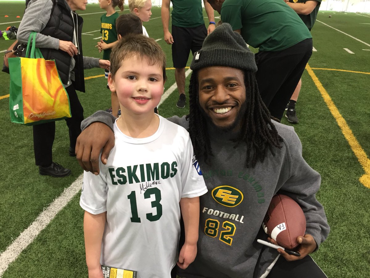 Trinka780's tweet photo. Benjamin got to learn football skills from @Millz2BeMade from the @EdmontonEsks #number82 #esks #flagfootball #jamillsmith https://t.co/I2aUJjmPxx
