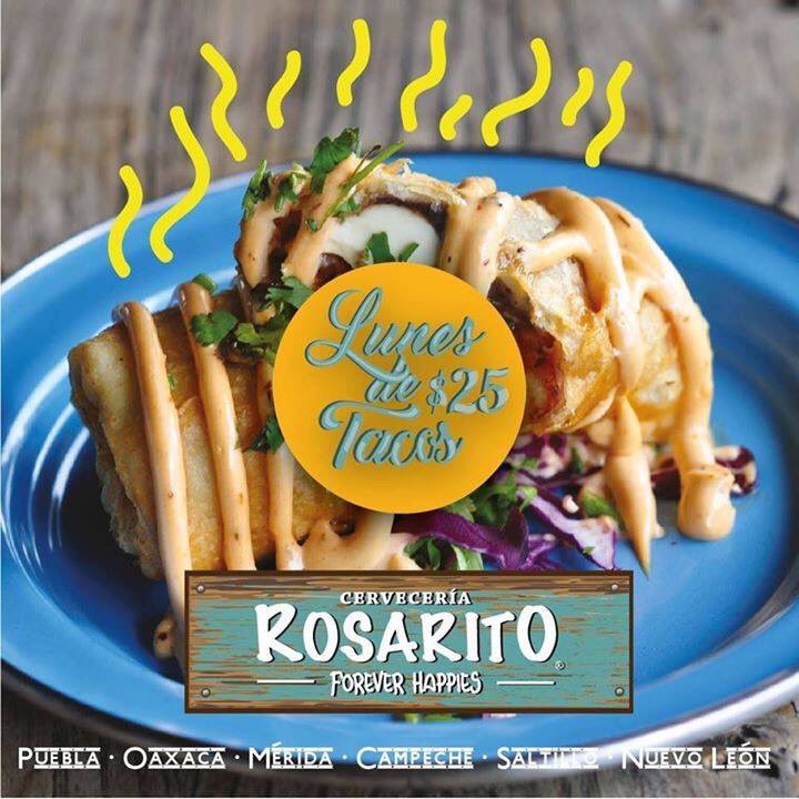 CerRosarito's tweet photo. Lunes de pura delicia en #CerveceríaRosarito! Nuestras especialidades de tacos a $25. #ForeverHappies https://t.co/9A0VTB3fmr