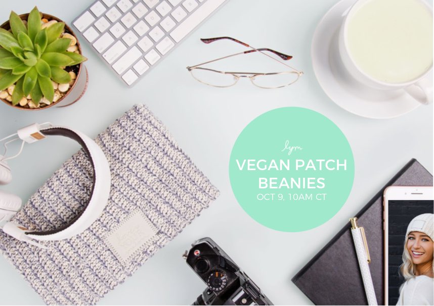 NULYMCrew's tweet photo. Vegan faux leather patch beanies are officially here!! Cruelty-free, super cute, and for a good cause. What could be better? https://t.co/wWe4hkrfph