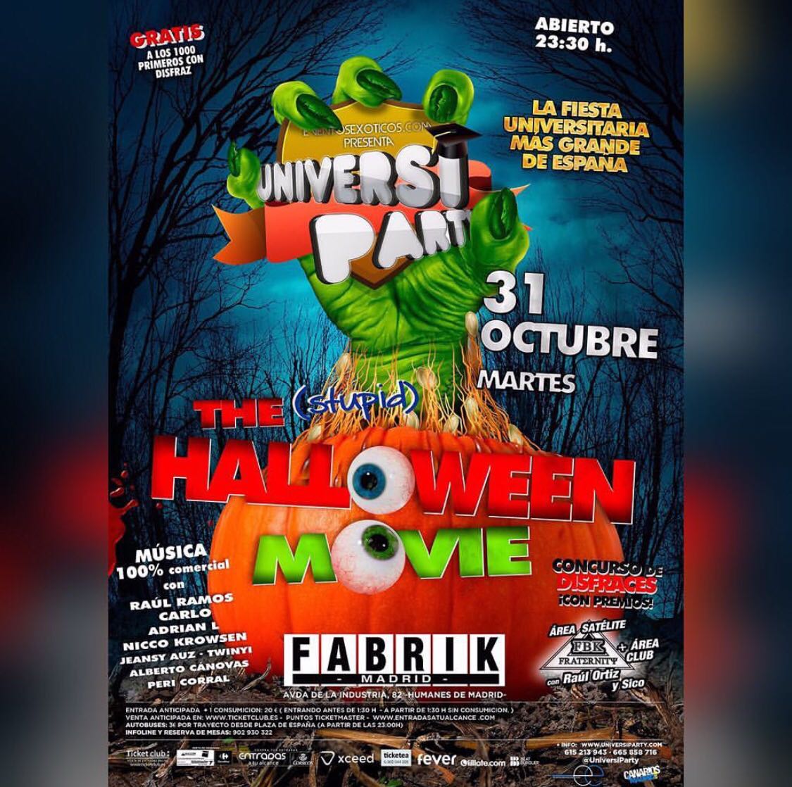 Los amigos de <a href="/UniversiParty/">UniversiParty</a> están preparando una buena para Halloween
<a href="/fabrikdiscoteca/">FABRIK</a> #woowcampus #ociojoven #madrid #universitarios