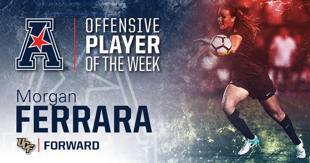 American_WSoc's tweet image. Four goals through two matches earns @UCF_WSoccer Ferrara a second-consecutive weekly honor!

#AmericanWSOC ⚽