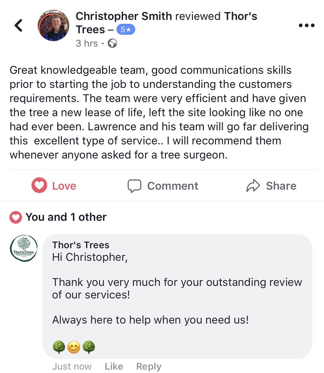ThorsTrees's tweet photo. Another Outstanding review left by one of our recent customers today on our Facebook page!
 #Review #CustomerService #TreeSurgeon #Enfield https://t.co/eSX9tqq3dO