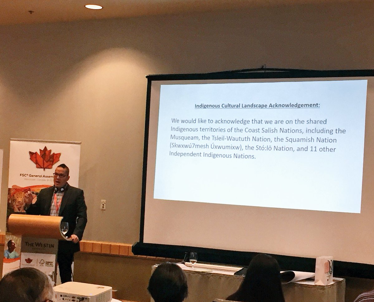 IdaRehnstroem's tweet photo. Bradley Young (PIPC) welcoming everyone to the Indigenous Peoples side meeting in one of this regions many indigenous languages #FSCga2017 https://t.co/qKYnPPtVFY