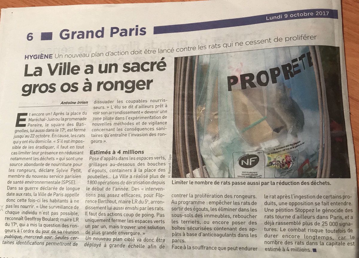geoffroyboulard's tweet photo. 🐀 @LeParisien_75 et @20Minutes reviennent sur réunion publique «Lutte contre les rongeurs» organisée la semaine dernière @Mairie17 #Paris17 https://t.co/qKUnxHBT5f