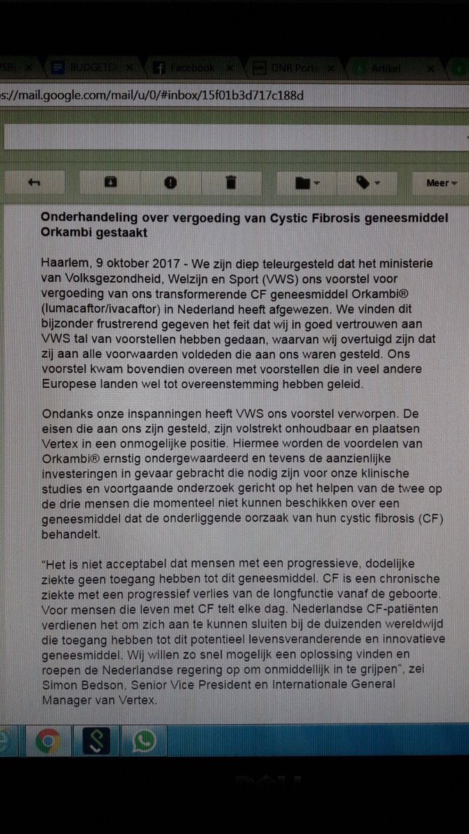 Mediavrouw's tweet photo. Het persbericht van de fabrikant van Orkambi maakt het nóg onbegrijpelijker dat @MinVWS dit medicijn niet vergoed https://t.co/O92ztibDX3