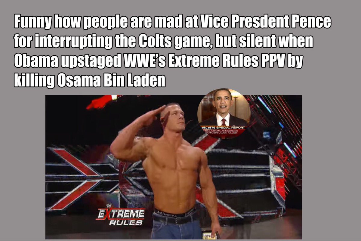 PFTCommenter's tweet photo. Hypocrites mad at Mike Pence 4 upstaging Peyton Manning where silent when Obama did same thing2 Jon Cena. MY COLUMN https://t.co/OMHb29Jjw7 https://t.co/L6BF58uXKY