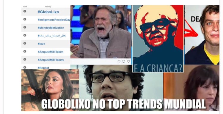 agoranoticiasbr's tweet photo. Rede Globo aparece no top trends mundial da internet como #GloboLixo. Dano é irreversível e atinge até mesmo anunciantes https://t.co/lvIBIQdEGh