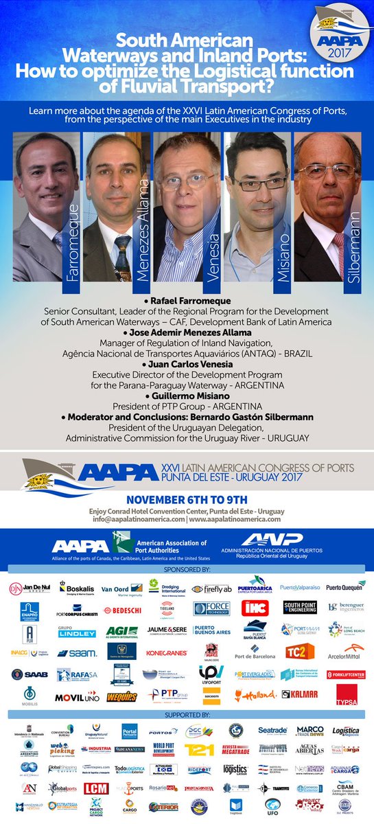 DryBulkTermGrou's tweet photo. Waterways and River Transport will be discussed at #AAPA2017 #DBTGSeminar #Uruguay https://t.co/aJSH9vpEt8