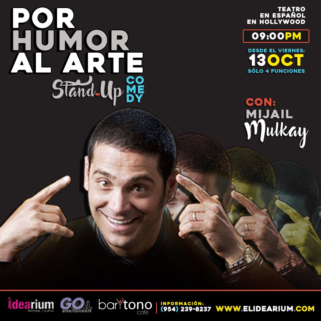 elidearium's tweet photo. #PorHumorAlArte con @mimulkay llega este viernes 13 de octubre a las 9:00 p.m. en el #HollywoodBoulevard 👉Reserva ya llamado al 954-2398237 https://t.co/VIkDYwRxLT