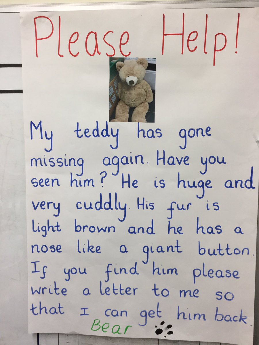 LSTCLASS04's tweet photo. Oh no! Bear is looking for his teddy. It's time to write some letters. https://t.co/KzzGhLPupR