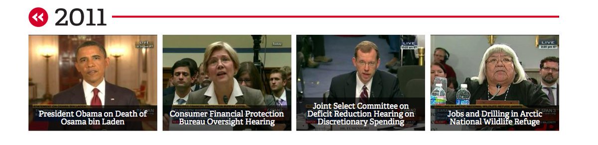 cspan's tweet photo. #cspanVL30 for 2011: Pres Obama on death of Osama bin Laden, hearings on @cfpb (w/ @SenWarren) and Arctic Drilling https://t.co/0BeKjFwO5u https://t.co/rraPM5WdwT
