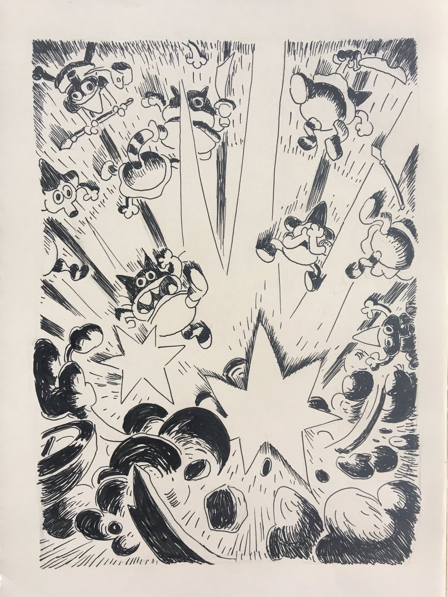 "Thunderclap Bomb- And then it all went black." Inktober 02 #blackmountain #inktober #pen #muji #sketchbook #虎 #ネズミ #tiger #mice #explosion 
