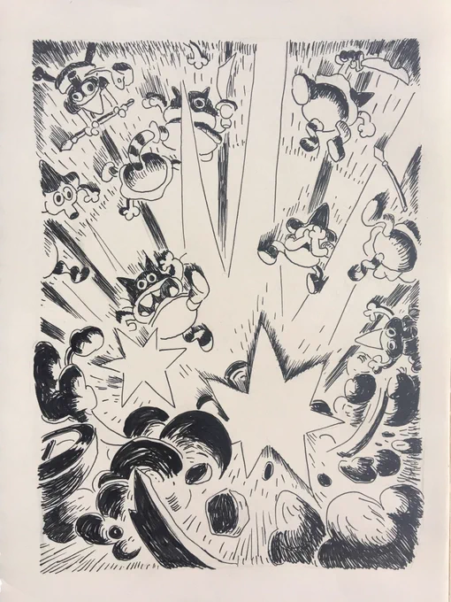 "Thunderclap Bomb- And then it all went black." Inktober 02 #blackmountain #inktober #pen #muji #sketchbook #虎 #ネズミ #tiger #mice #explosion 