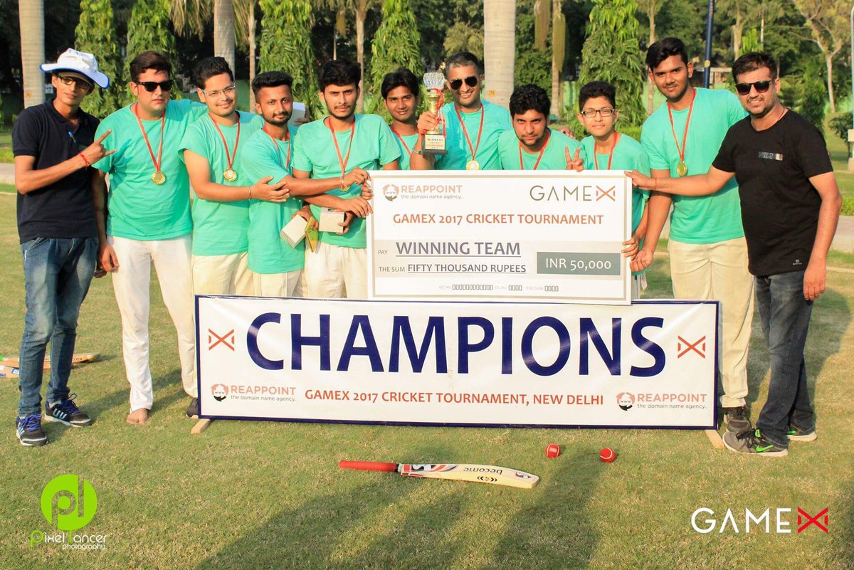 gamexindia's tweet photo. #GameX 2017 Cricket Tournament, New Delhi winners are #TeamDomainers 🤘 https://t.co/E0zyGnC7lY