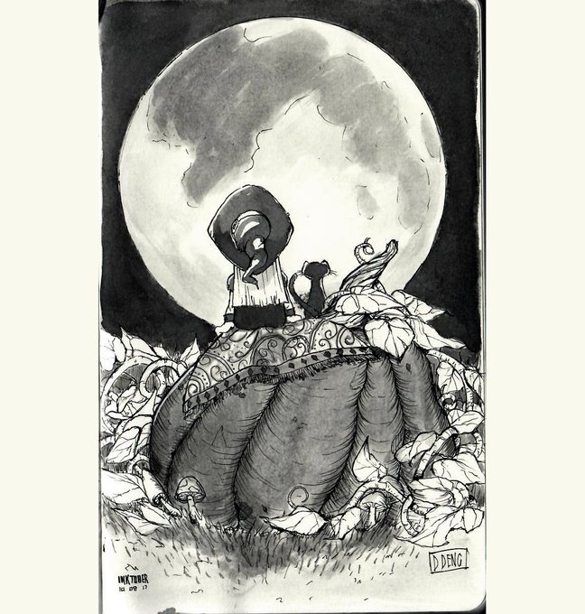 Inktober day 8 clear skies and a full moon. Late Inktober post from yesterday #Inktober #inktober2017 