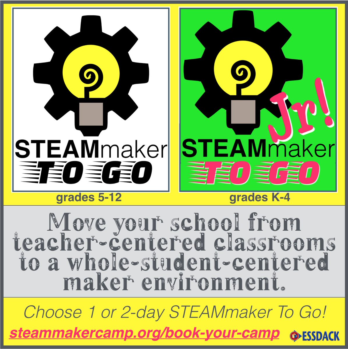 STEAMmakerCamp's tweet photo. You're building a #makerspace, but it's overwhelming? We got u! We can help testdrive tools, purpose, &amp; curriculum! #makered @perezhasclass https://t.co/Y9Cc3zT2Sm