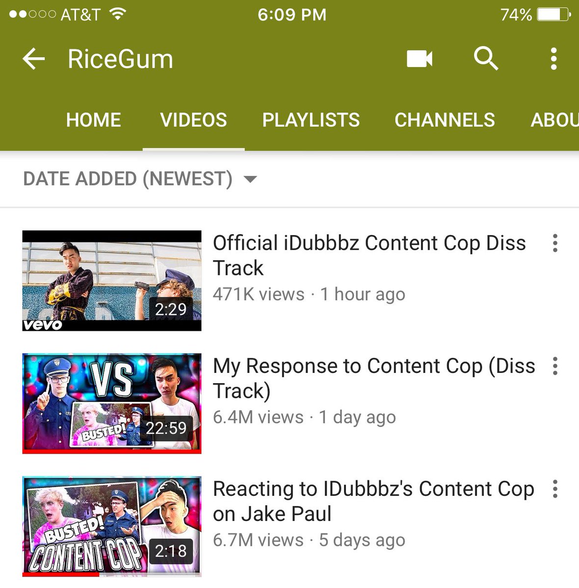 3 videos so far 
still hasn't dropped the disstrack 
let's face it, idubbbz fell for the bait and Rice is milking this for all he can.