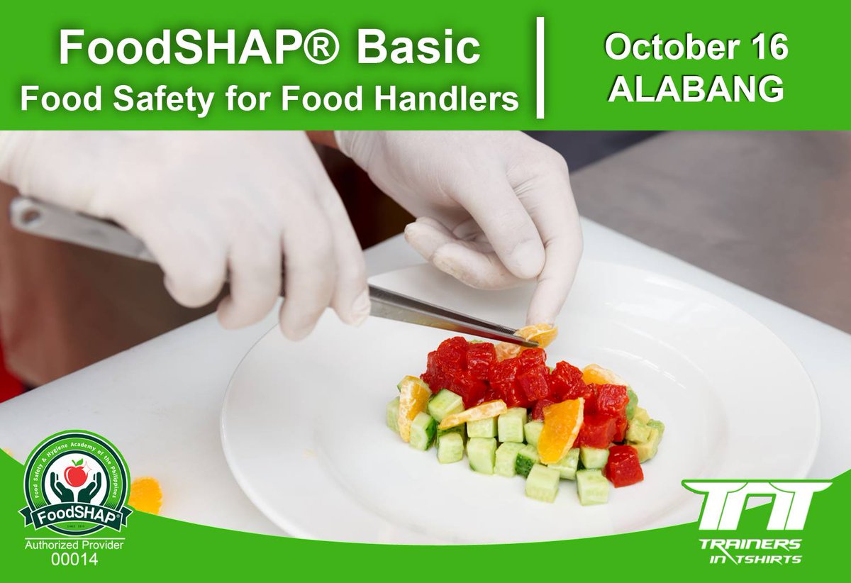 Trainovate's tweet photo. 3 SLOTS LEFT! REGISTER NOW!!!

Join Trainers in T-shirts FoodSHAP® Basic Food Safety for Food Handlers (BFS) on October 16! https://t.co/wk0EL54v16
